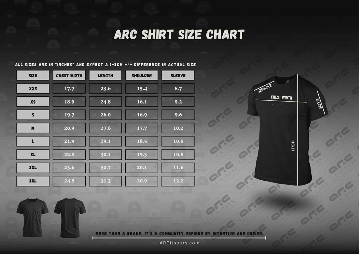 Arc Basics Tee size chart